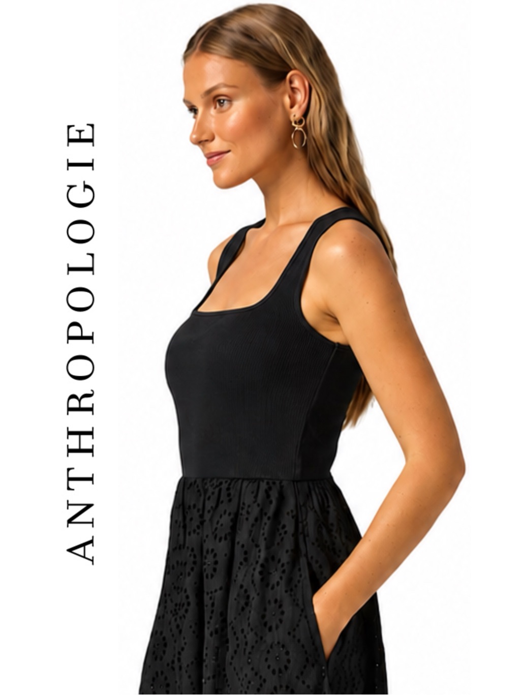 Anthropologie X Paige Morel Sleeveless Square-Neck Eyelet Midi Dress